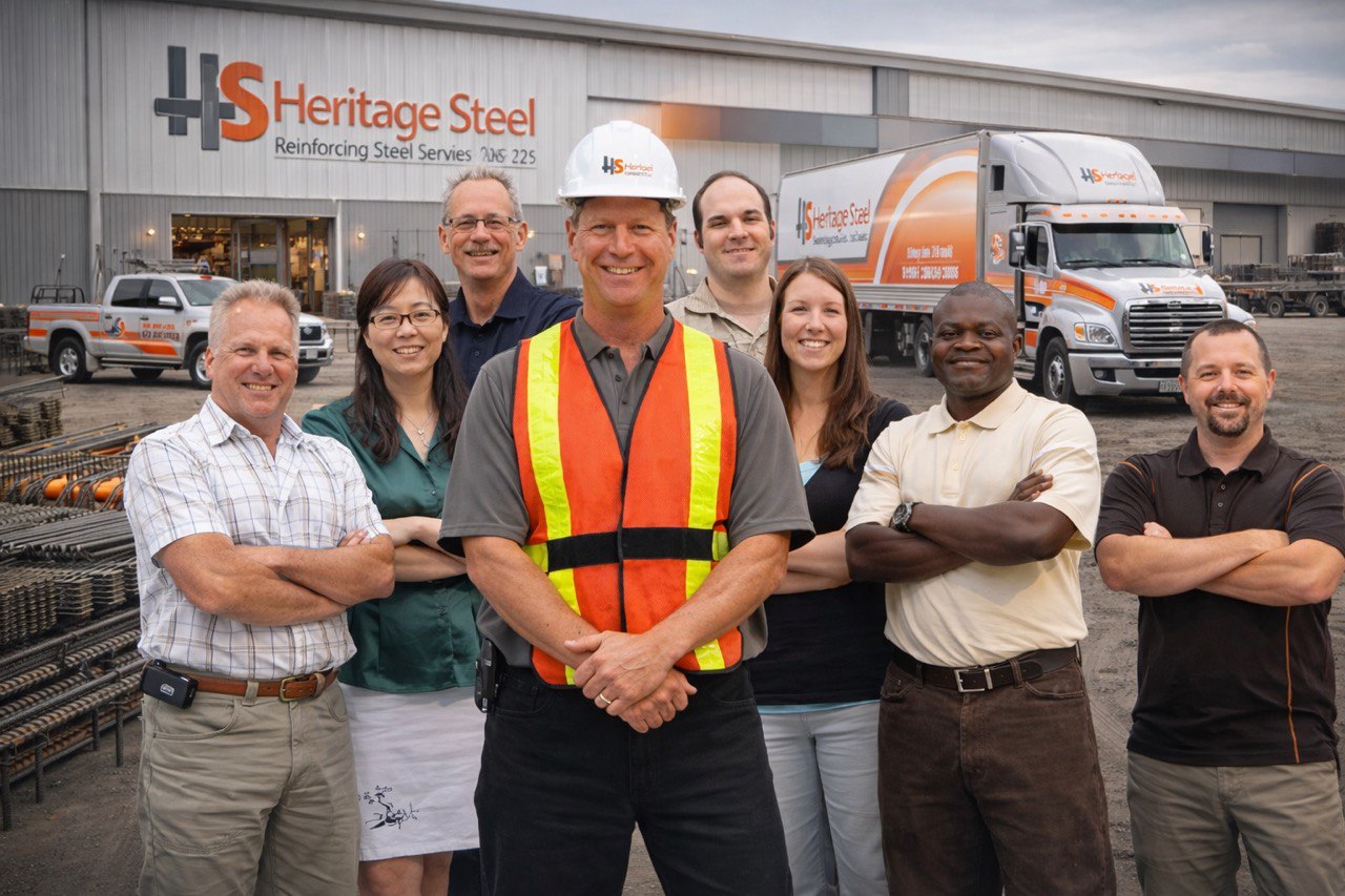 Heritage Steel team photography highlighting employees and workplace culture in an industrial construction environment.