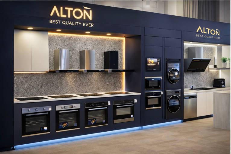 Branded retail stand and display system design for home appliance identity (Alton)
