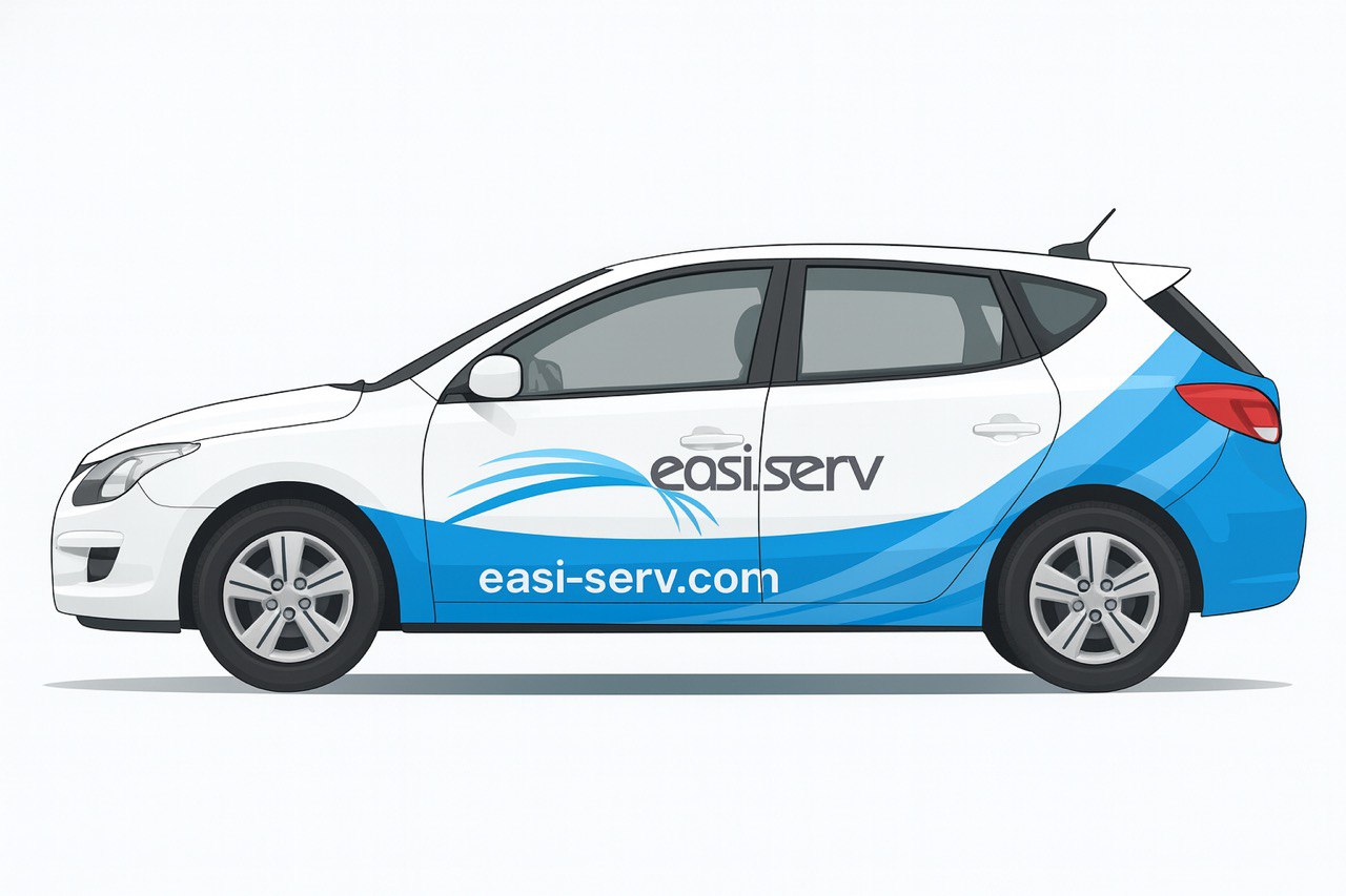 Easy•Serv industrial B2B branding application showing the identity used in a real-world commercial context.