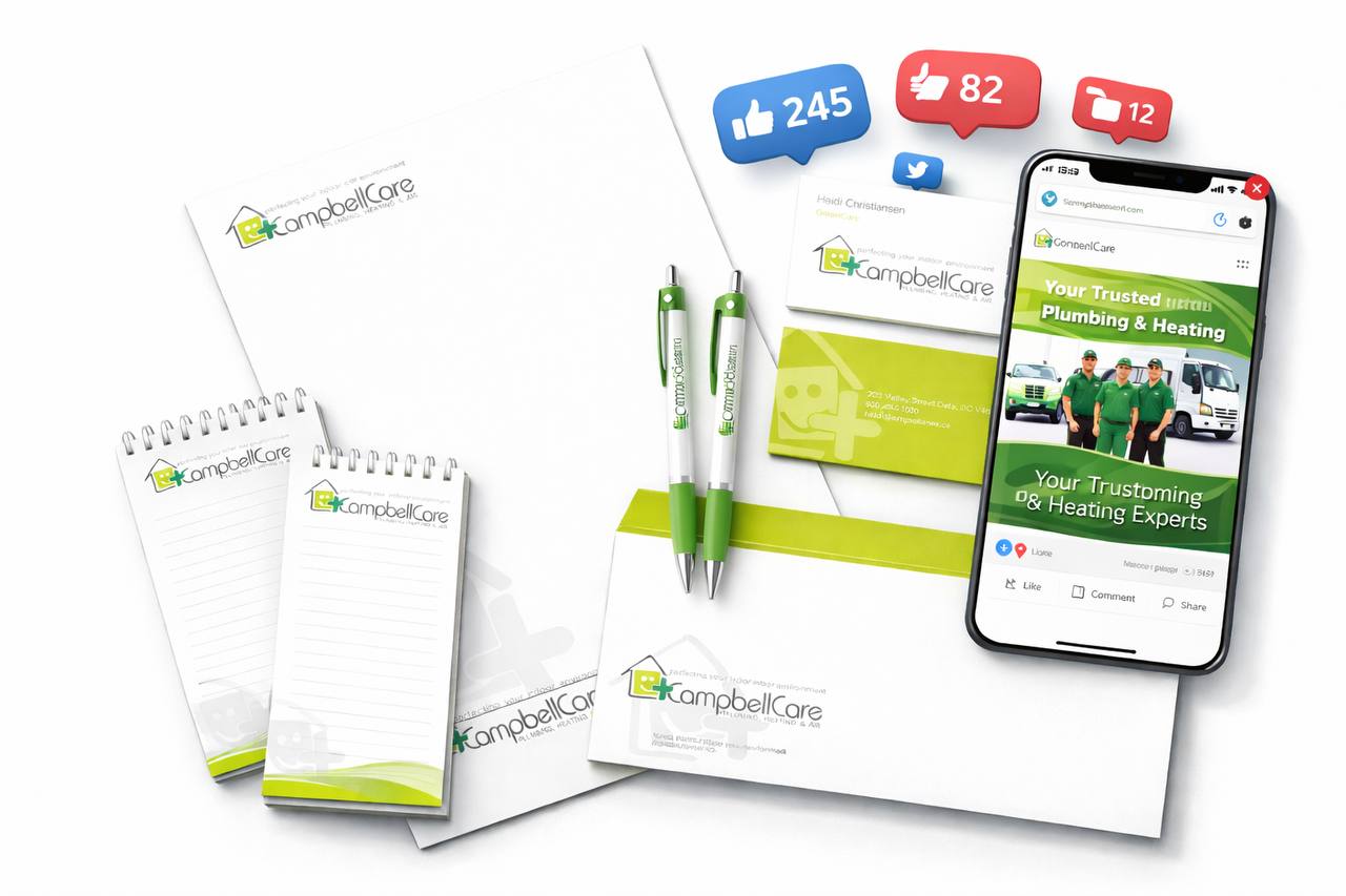 CampbellCare brand identity system showing calm, professional design language