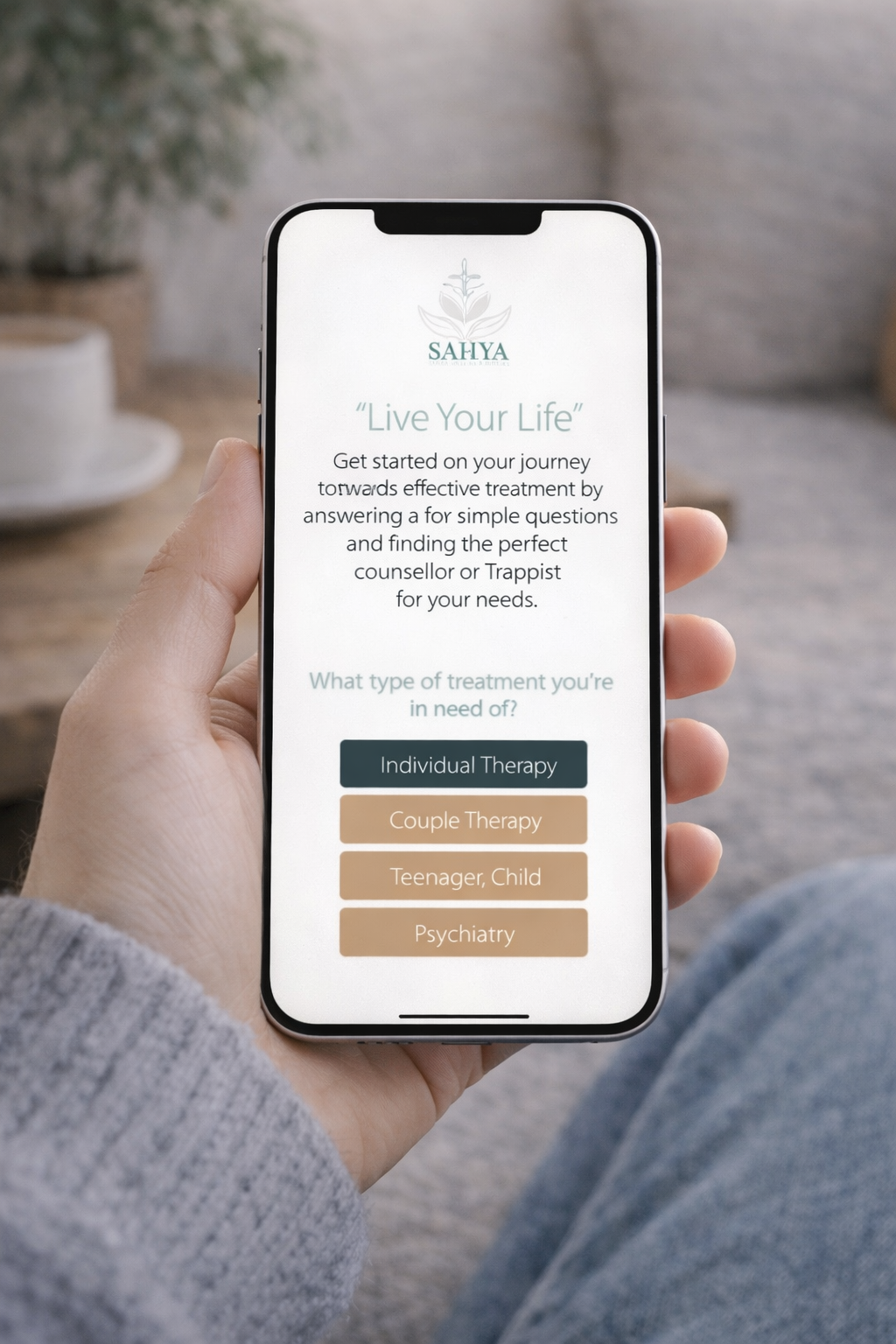 Therapy options selection within SAHYA Online Psychology Platform